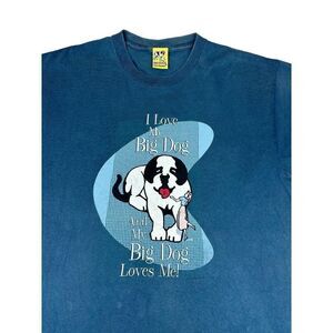 Vintage 1995 Big Dogs T-Shirt Large Blue I Love my Big Dog Single Stitch